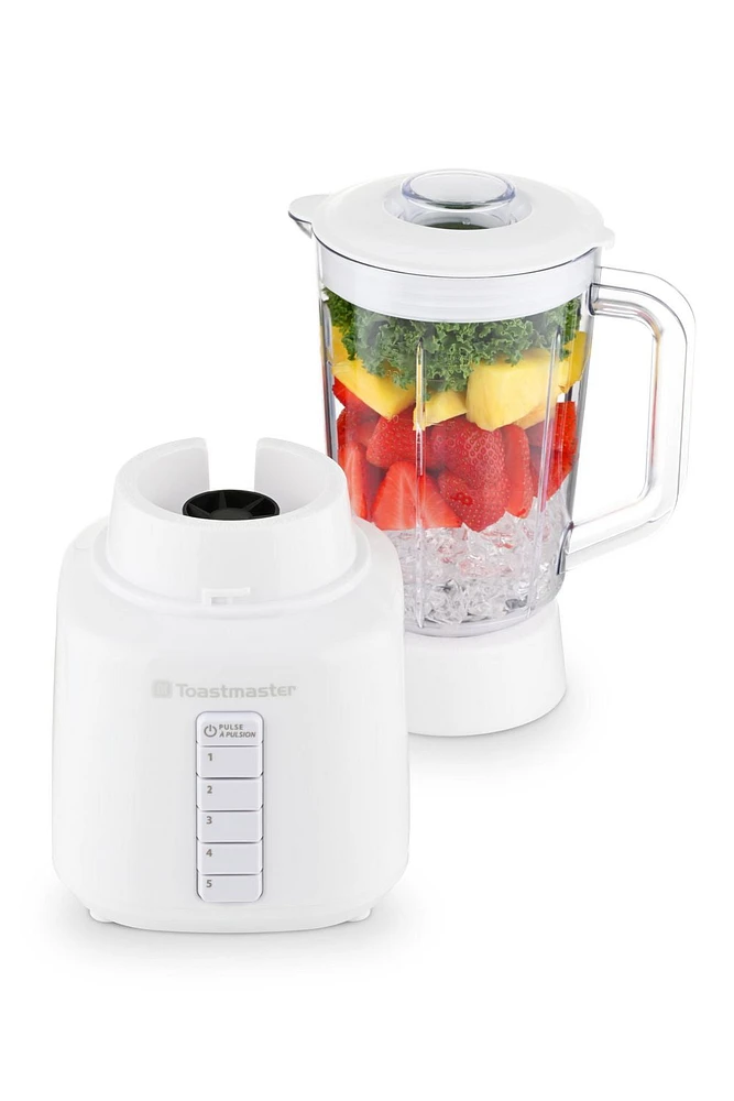 Toastmaster 6 Speed Blender, White, Plastic Jar, 48 ounce, BPA free