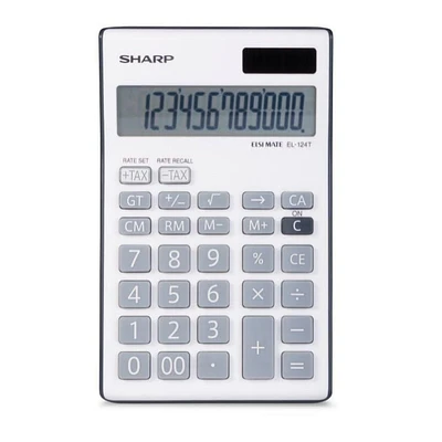 SHARP Desktop Calculator Grey EL124TGY, Large 12-Digit Slant LCD Display