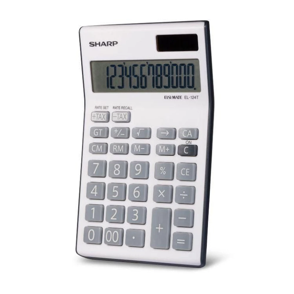 SHARP Desktop Calculator Grey EL124TGY, Large 12-Digit Slant LCD Display