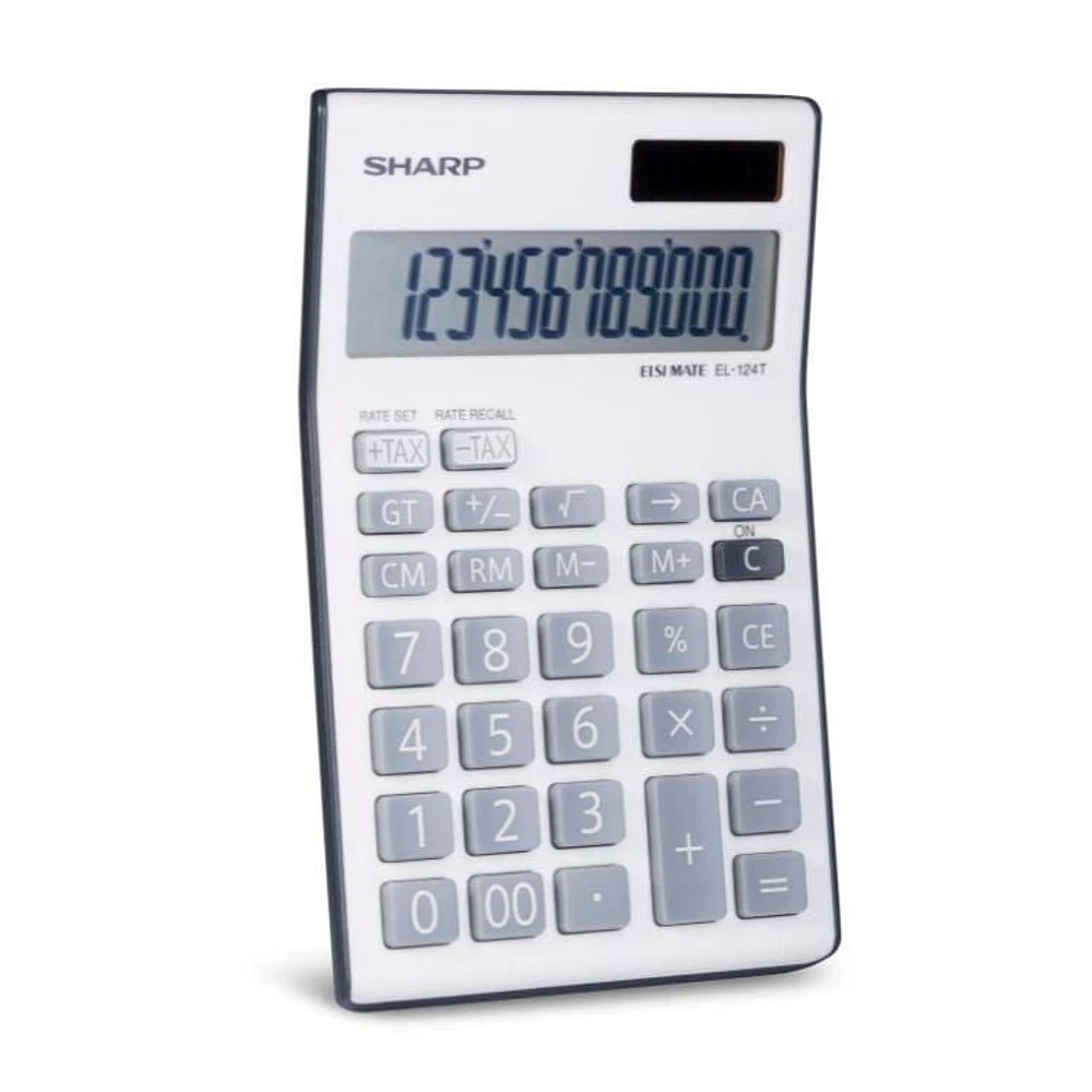 SHARP Desktop Calculator Grey EL124TGY, Large 12-Digit Slant LCD Display