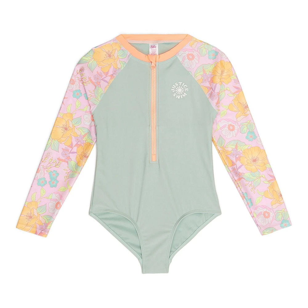 Justice Girls' Colour Block Rash Guard 1-Piece