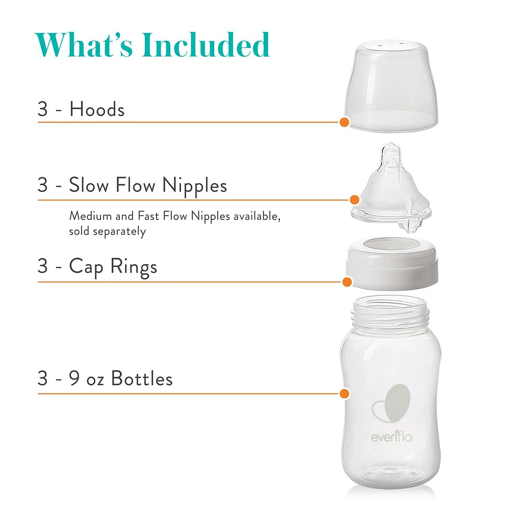 EVENFLO FEEDING Balance + Wide Neck Baby Bottle (9oz, 3pk), Developed with Pediatric Feeding Specialists