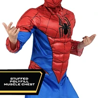 MARVEL’S SPIDER-MAN YOUTH COSTUME -  Muscle Jumpsuit with Printed Design and Full Fabric Headpiece