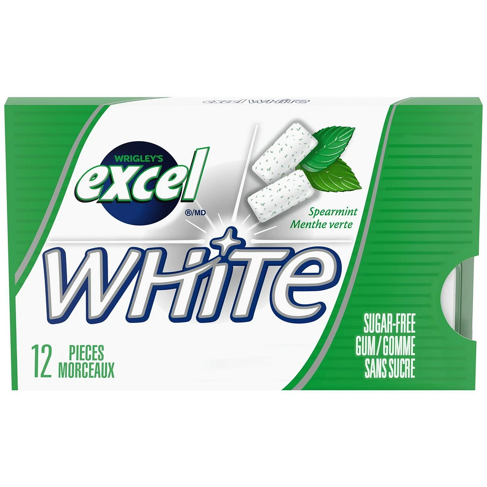 EXCEL White Spearmint, Teeth Whitening Sugar Free Chewing Gum, 12 Pieces, 1 Pack, 1 Pack, 12 Pellets