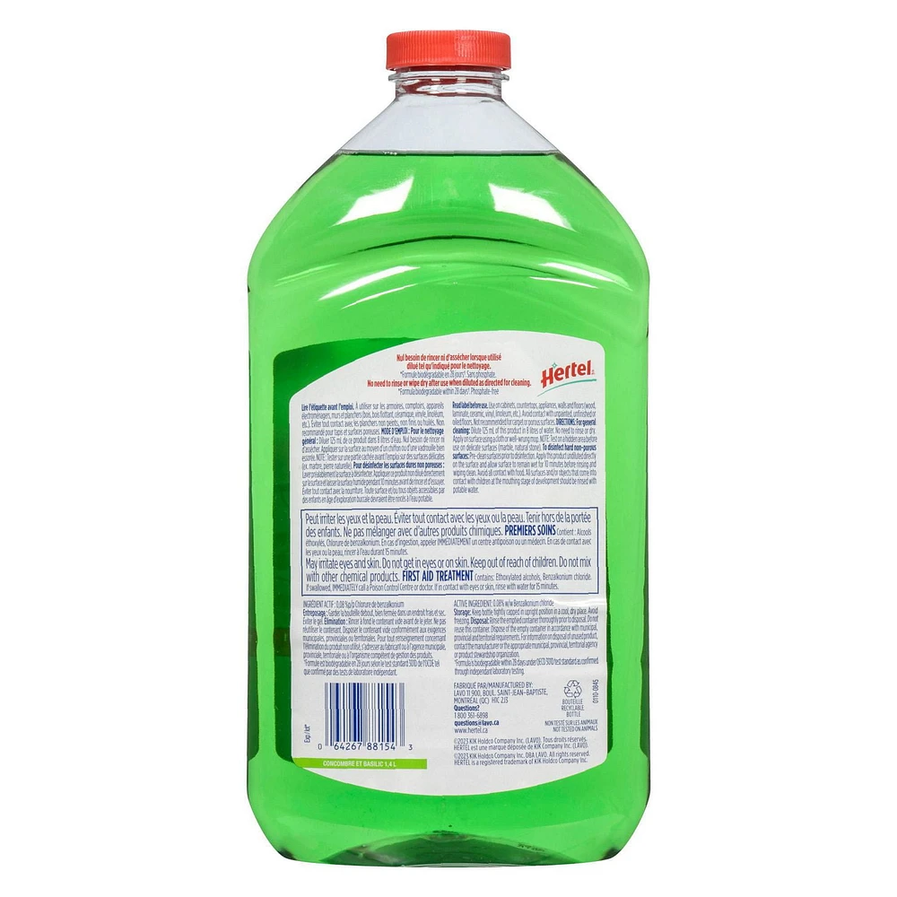 HERTEL Multi-surface cleaning disinfectant to be diluted - CUCUMBER & BASIL, Multi-surface Cleaner 1.4L