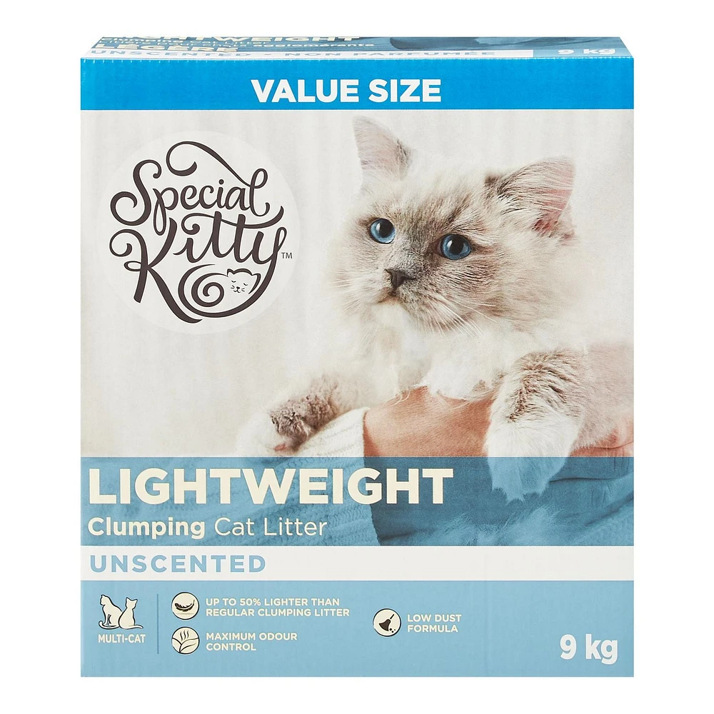 Litière pour chats agglomérante légère non parfumée Special Kitty Format Économique 9 kg