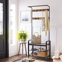 Boutique Home Entry Way Bench Shoe Rack And Coat Rack In Rustic Brown