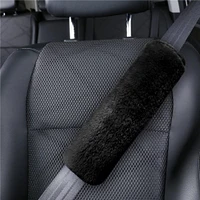 AUTO DRIVE Faux Sheepskin Seat belt Shoulder Pad, Soft and comfortable Travel Protector, Black, 7 in. W x 9 in. H