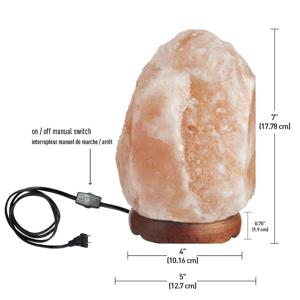 Himalayan Rock Salt Lamp, White Hand-Mined Himalayan Salt with Wood Base, In-Line On/Off Rocker Switch, Bulb Included