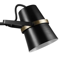 Novogratz x Globe Electric McKibbin 1-Light Plug-In or Hardwire Metal Swing Arm Wall Sconce, Matte Black, Brass Accents, 6ft Black Woven Fabric Cord, Flat Plug, Rotary On/Off Switch, 51345