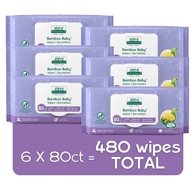 Aleva Naturals Serviettes Bamboo Baby - 480ct (80ct x 6)