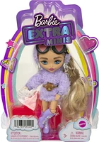 Barbie Extra Minis Doll #4 (5.5 in) Wearing Fluffy Purple Fashion, with Doll Stand & Accessories Including Teddy Ears and Sunglasses, Gift for Kids 3 Years Old & Up​