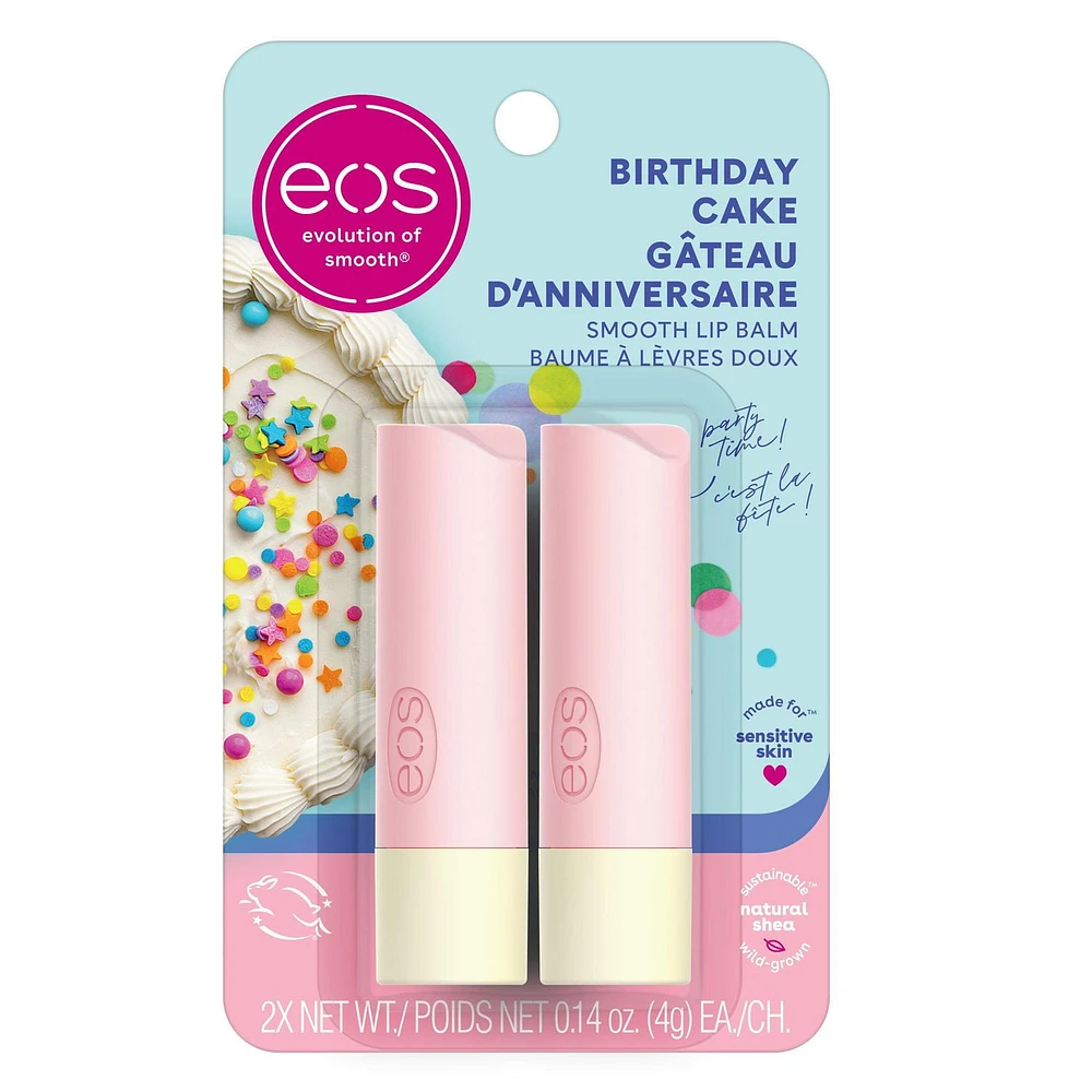 eos 100% Natural and Organic Lip Balm Sticks, Birthday Cake, 2 Pack, 8g