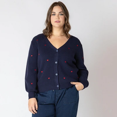 Devoted Taille Plus Femme cardigan en tricot à manches longues, boutonné sur le devant