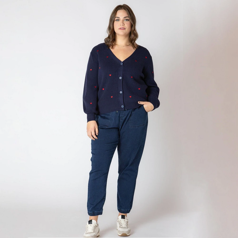 Devoted Taille Plus Femme cardigan en tricot à manches longues, boutonné sur le devant