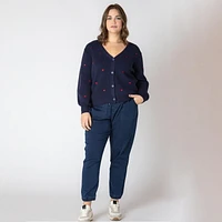 Devoted Taille Plus Femme cardigan en tricot à manches longues, boutonné sur le devant