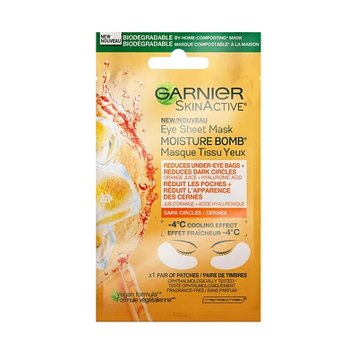 Garnier SkinActive Moisture Bomb Brightening Eye Sheet Mask, With Orange Juice