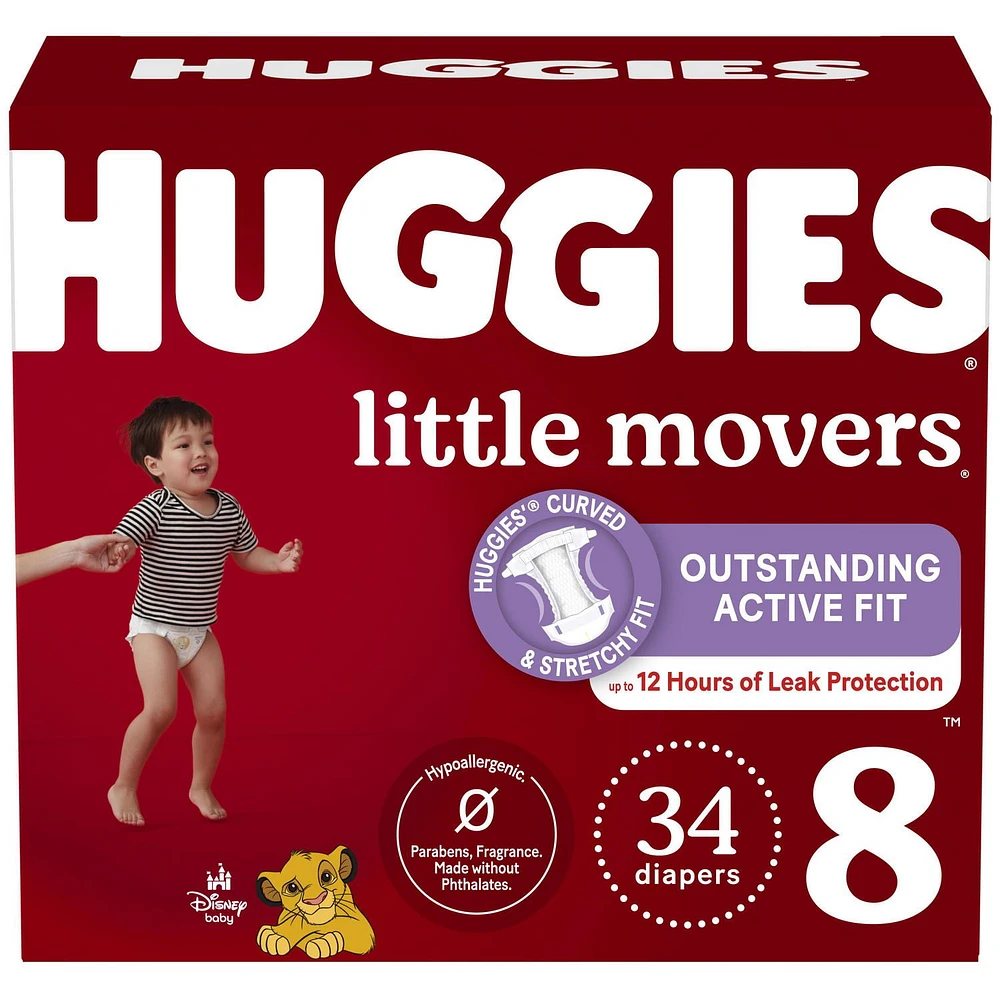 Couches HUGGIES Little Movers, Emballage Giga, Taille 8, 34 Unités