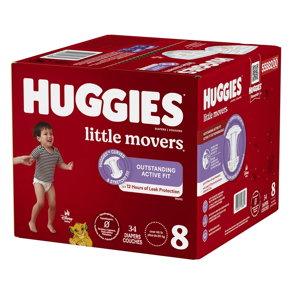 Couches HUGGIES Little Movers, Emballage Giga, Taille 8, 34 Unités