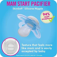 Suces pour nouveau-nés MAM Start Matte, (emballage de deux, 1 boîtier de stérilisation pour suce), suces pour nouveau-né garçon, meilleure suce pour les bébés allaités, boîtier autostérilisant pour suce