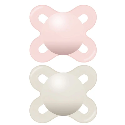 Suces pour nouveau-nés MAM Start Matte, (emballage de deux, 1 boîtier de stérilisation pour suce), sucettes bébé fille, meilleure suce pour les bébés allaités, boîtier autostérilisant pour suce