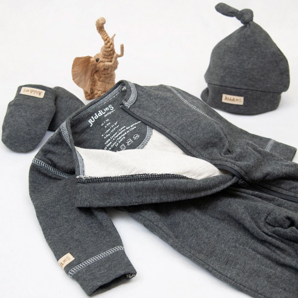 Juddlies - Collection Breathe EZE - Dormeuse en coton respirant pour bébé tout-petit - Fermeture éclair bidirectionnelle - Gris charbon
