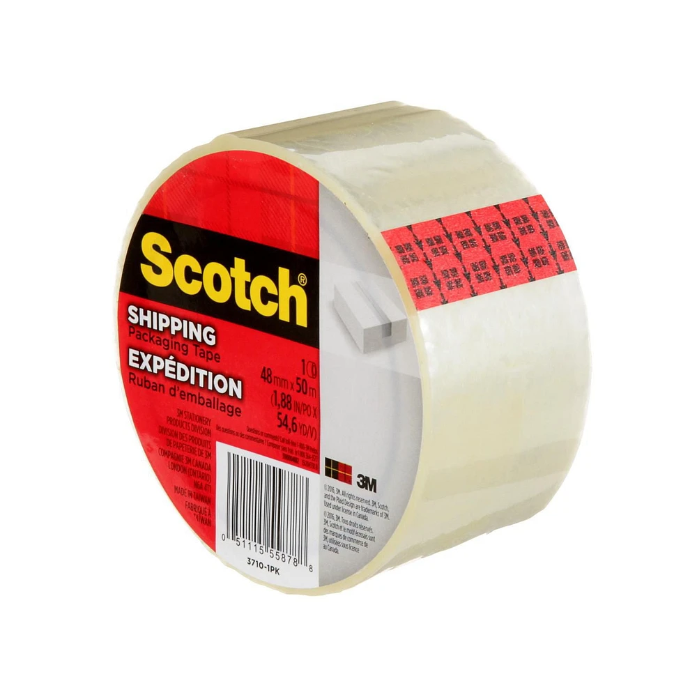 Scotch® Shipping Packaging Tape 3710, 1.88 in x 54.6 yd (48 mm x 50 m), 6 per pack