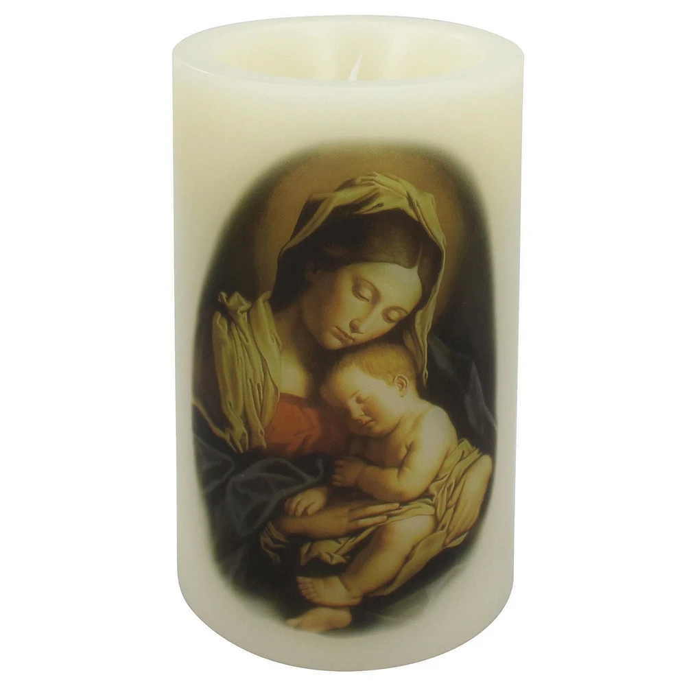 Mainstay 5" LED Wax Pillar Candle - Virgin Mary, 3” x 5”LED wax pillar candle with 5-hour timer