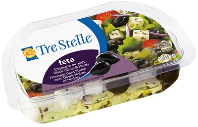 Tre Stelle Feta Cheese in Oil with Black Olives and Herbs, 100g