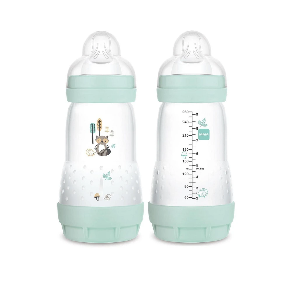 MAM Easy Start Anti-Colic Bottle 9 oz (2-Count), Baby Essentials, Medium Flow Bottles with Silicone Nipple, Baby Bottles for Baby Boy, MAM Easy Start Matte 9oz 2pk Bottle