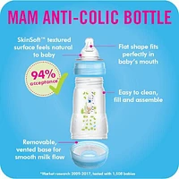 MAM Easy Start Anti-Colic Bottle 9 oz (2-Count), Baby Essentials, Medium Flow Bottles with Silicone Nipple, Baby Bottles for Baby Boy, MAM Easy Start Matte 9oz 2pk Bottle