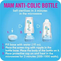 MAM Easy Start Anti-Colic Bottle 9 oz (2-Count), Baby Essentials, Medium Flow Bottles with Silicone Nipple, Baby Bottles for Baby Boy, MAM Easy Start Matte 9oz 2pk Bottle