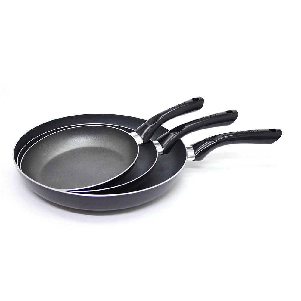 Starbasix Set of 3 Fry Pans: 20cm (8"), 24cm (9.5") & 28cm (11"), Non-stick coating