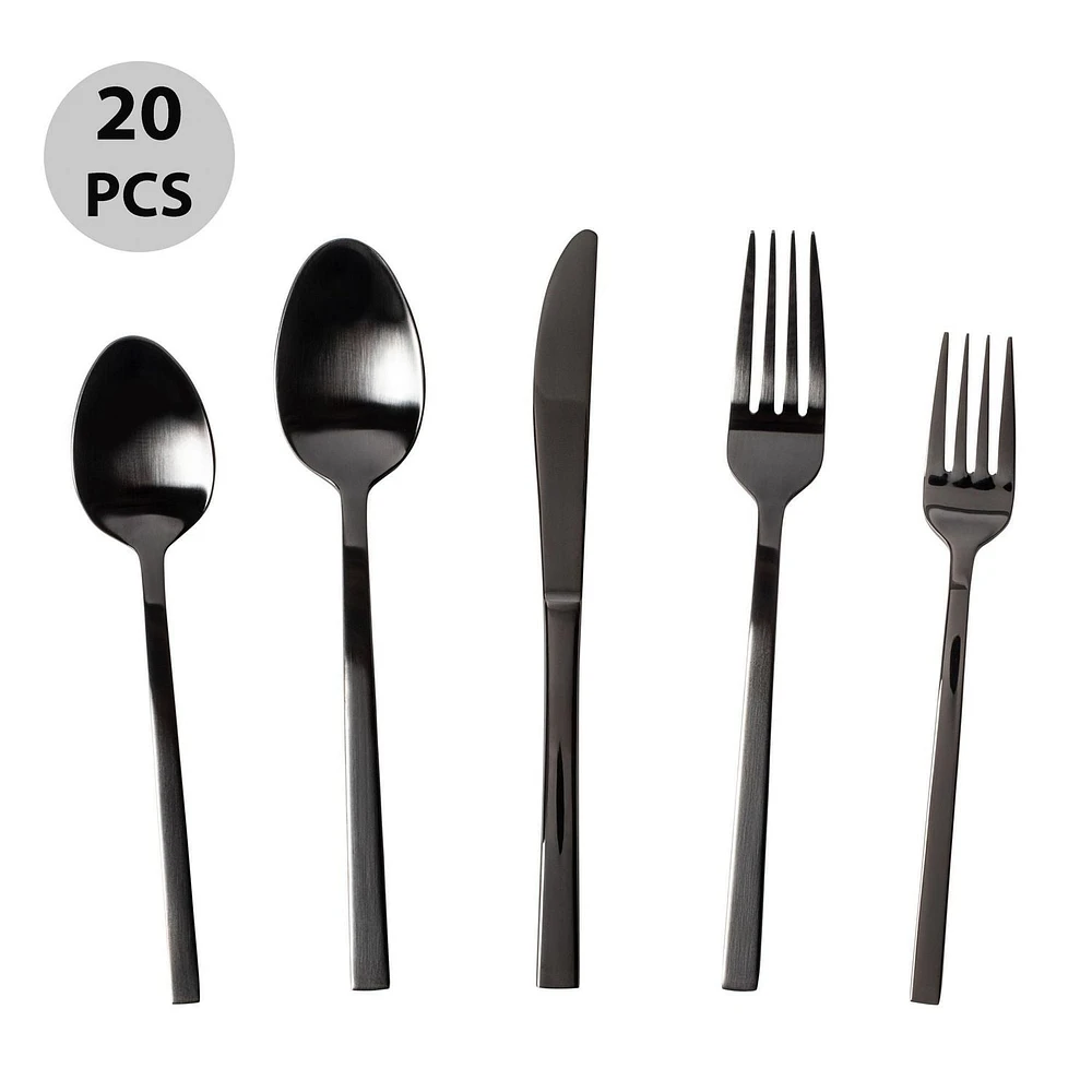 Safdie & Co. Flatware Stainless Steel Palos Black Mirror 20PC Set