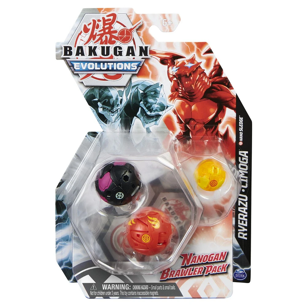 Bakugan Evolutions Nanogan Brawl Pack with 2 Bakugan (Ryerazu and Cimoga), Sledge Nanogan, BakuCores, Collectible Bakugan Cards and Gate Cards, Kids Toys for Boys Ages 6 and Up