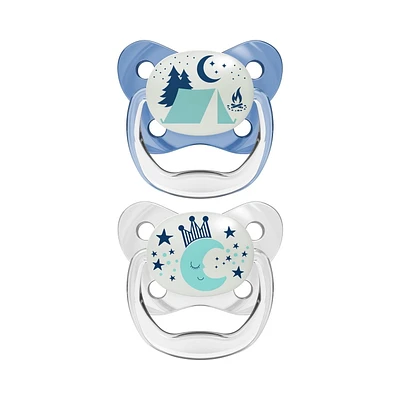 Dr. Brown’s® PreVent™ Contour Glow in The Dark Pacifier, Stage 2 (6-18m), Blue, 2-Pack