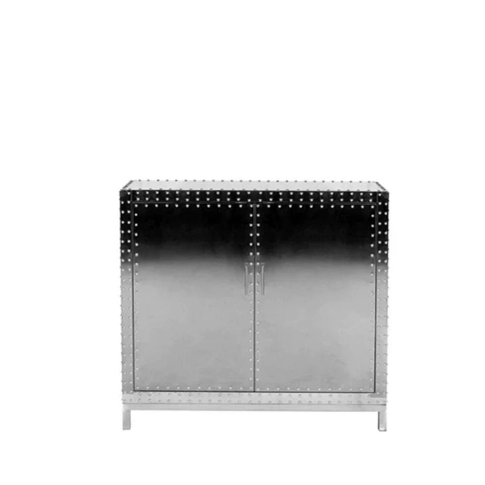 Gojart Cabinet that comes in a stainless steel finish with studs.