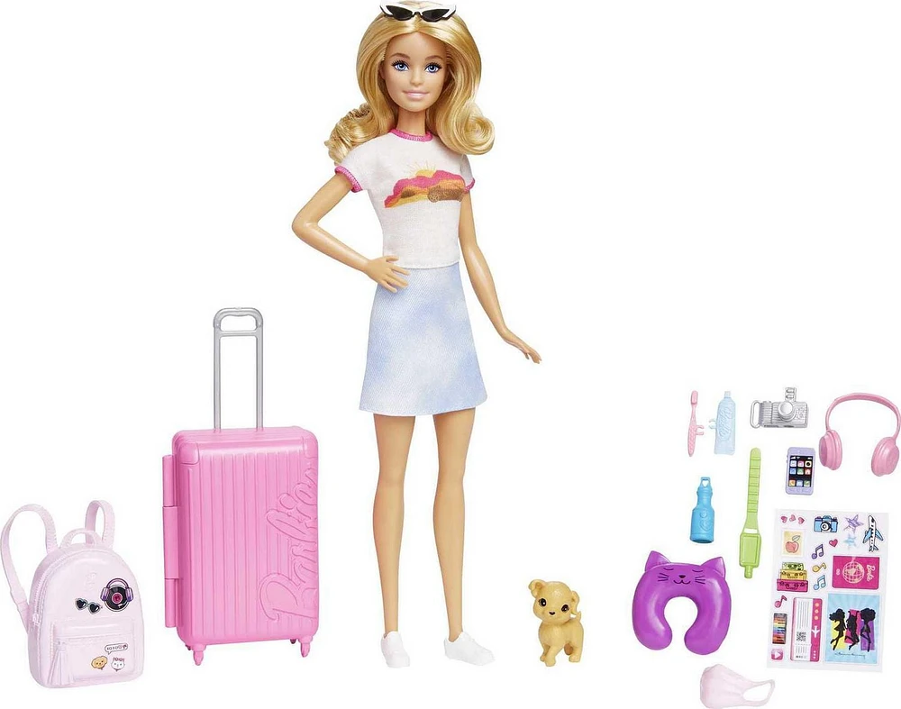 Barbie Doll and Accessories, Travel Set with Puppy, Ages 3+