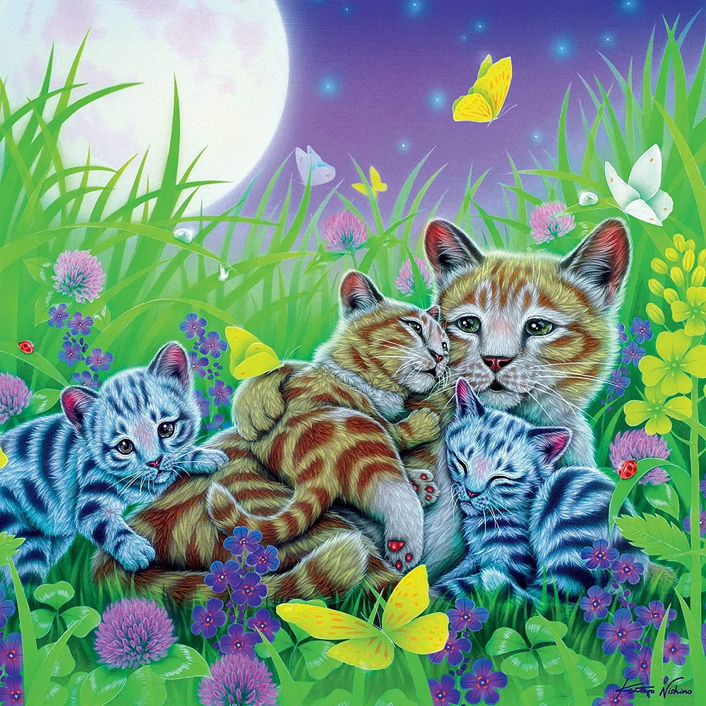 Ceaco Furry Friends Glitter 100-Piece Puzzle Family Cat