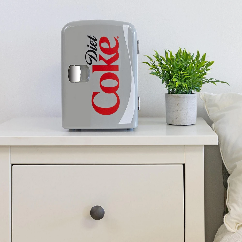 Coca-Cola Diet Coke Mini réfrigérateur 4 L, réfrigérateur compact portable 6 canettes pour voyage, maison, bureau - Gris