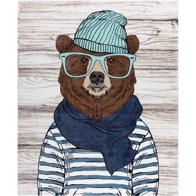 Safdie & Co. Throw Ribbed Printed Flannel Chilly Bear