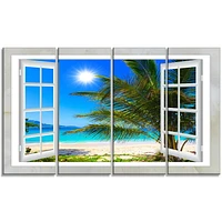 Design Art Window Open to Beach with Palm Extra Large Seashore Canvas Art Print