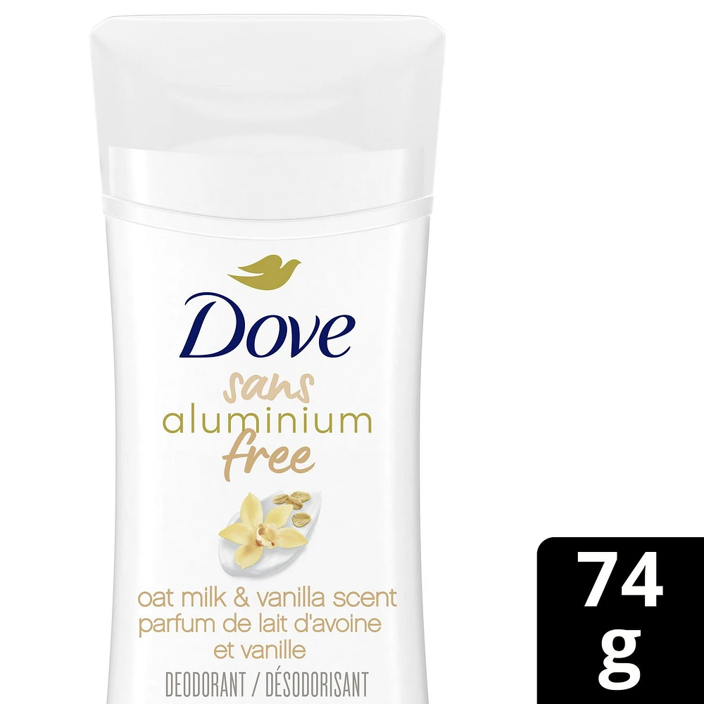 Dove sans aluminium Déodorant pour femmes avec 1/4 d'hydratants parfum lait d'avoine et vanille pour des aisselles douces et confortables 74g