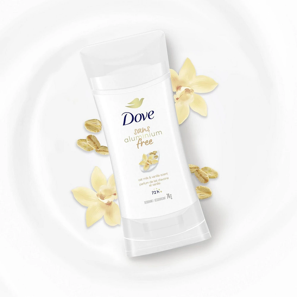 Dove sans aluminium Déodorant pour femmes avec 1/4 d'hydratants parfum lait d'avoine et vanille pour des aisselles douces et confortables 74g