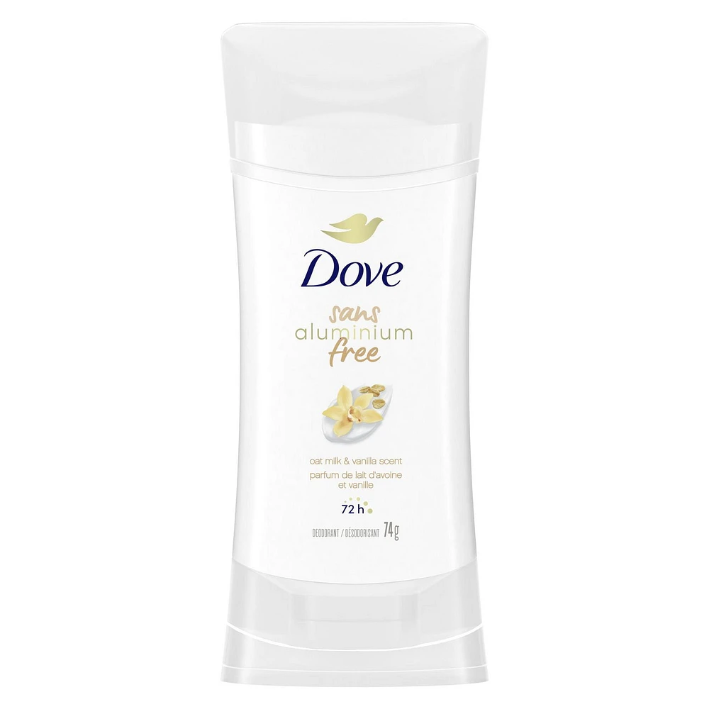 Dove sans aluminium Déodorant pour femmes avec 1/4 d'hydratants parfum lait d'avoine et vanille pour des aisselles douces et confortables 74g