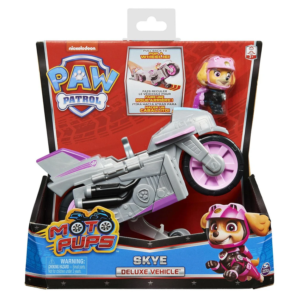 PAW Patrol, Moto Pups Skye’s Deluxe Pull Back Motorcycle Vehicle with Wheelie Feature and Figure