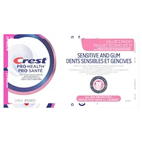 Dentifrice Crest Pro-Santé Dents sensibles et gencives Protection toute la journée, dentifrice au fluorure antibactérien et contre la carie, éprouvé en clinique, dentifrice pour dents sensibles, 2X110mL 220ML
