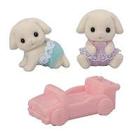 Calico Critters Flora Rabbit Twins, Set of 2 Collectible Doll Figures with Pushcart Accessory