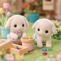 Calico Critters Flora Rabbit Twins, Set of 2 Collectible Doll Figures with Pushcart Accessory