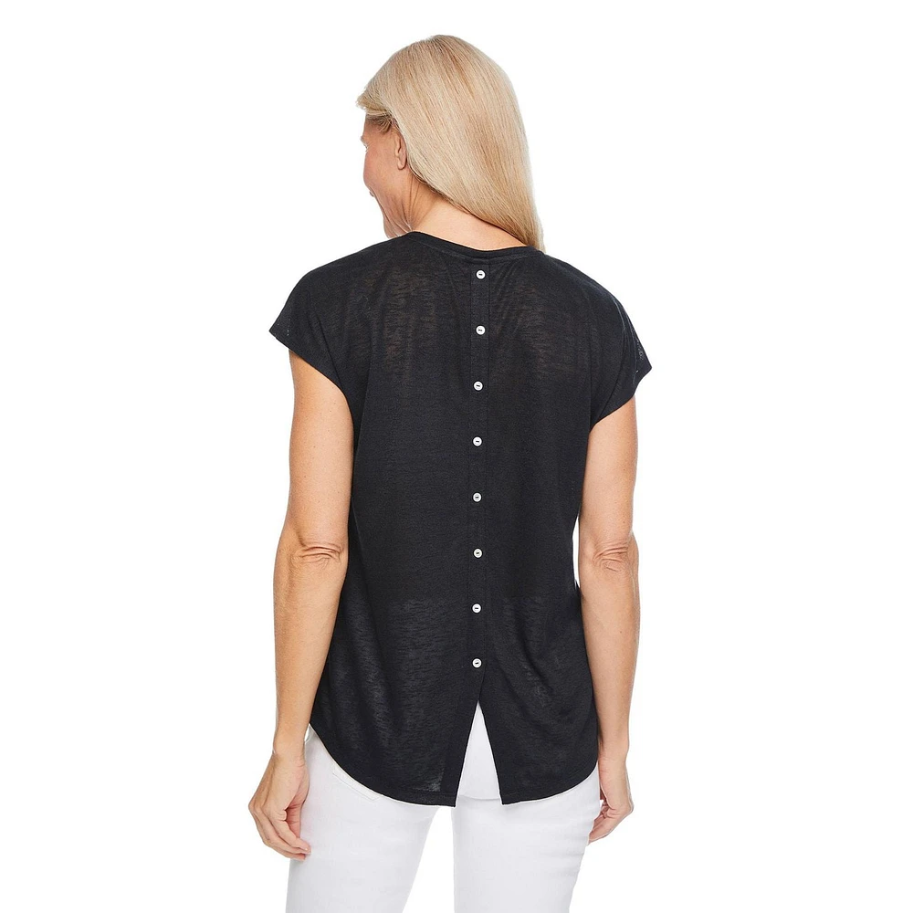 T-shirt avec boutons dans le dos Iyla pour femmes